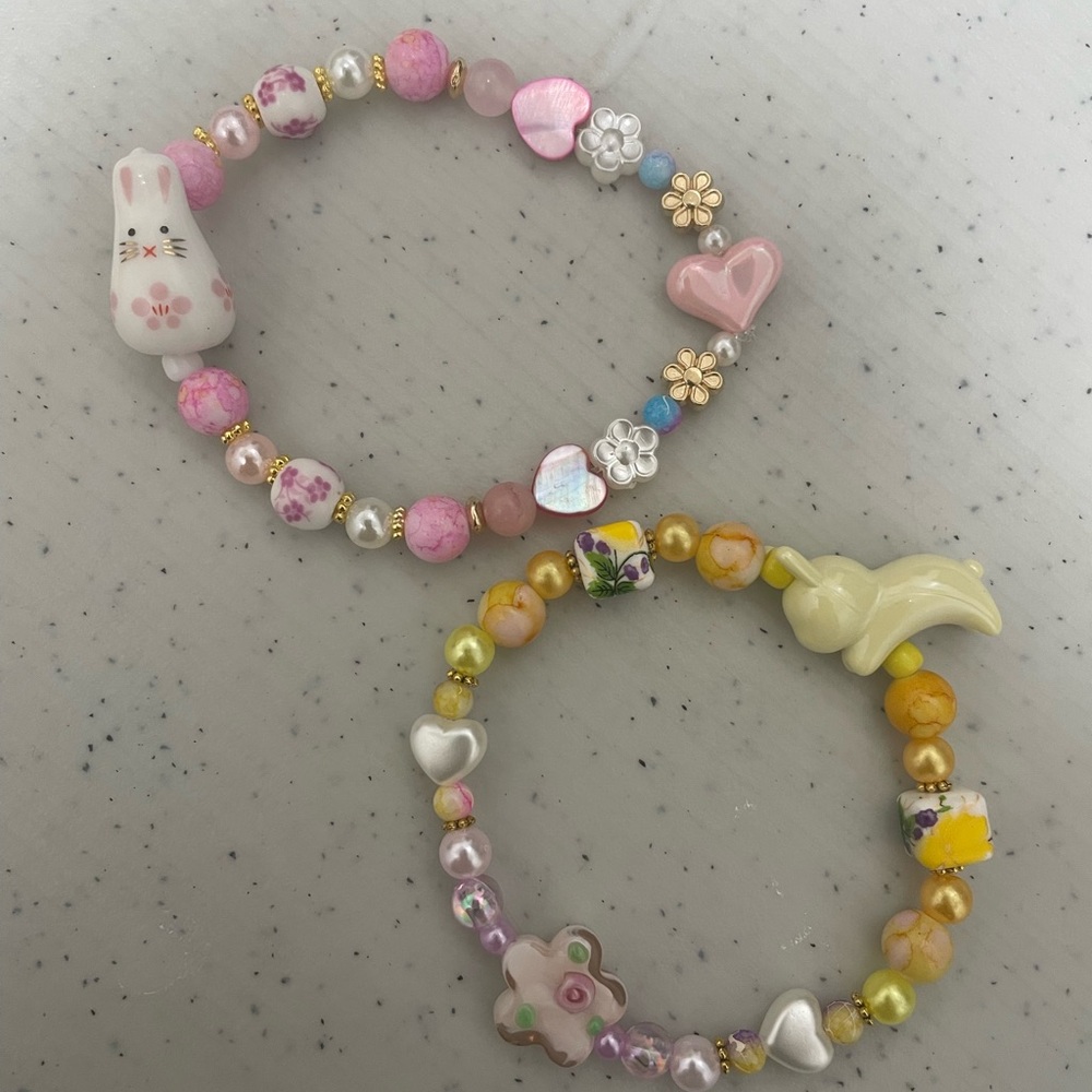 Easter Pink and Yellow Beaded Bracelets
